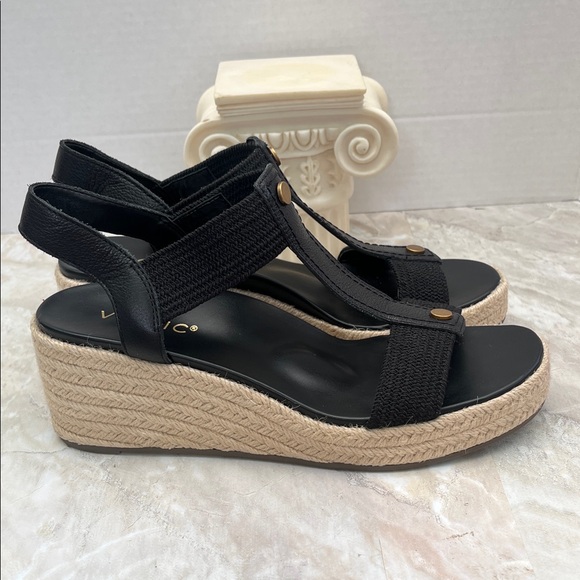 Vionic Black Woven Espadrille Wedge Sandals with Gold Studs - Picture 7 of 11